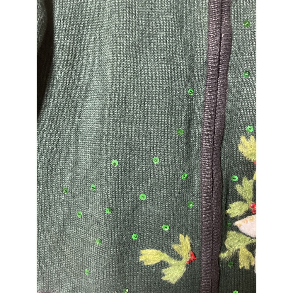 Tiara International Christmas Cardigan Sweater Womens M Green Poinsettia Big 90s - Picture 4 of 12